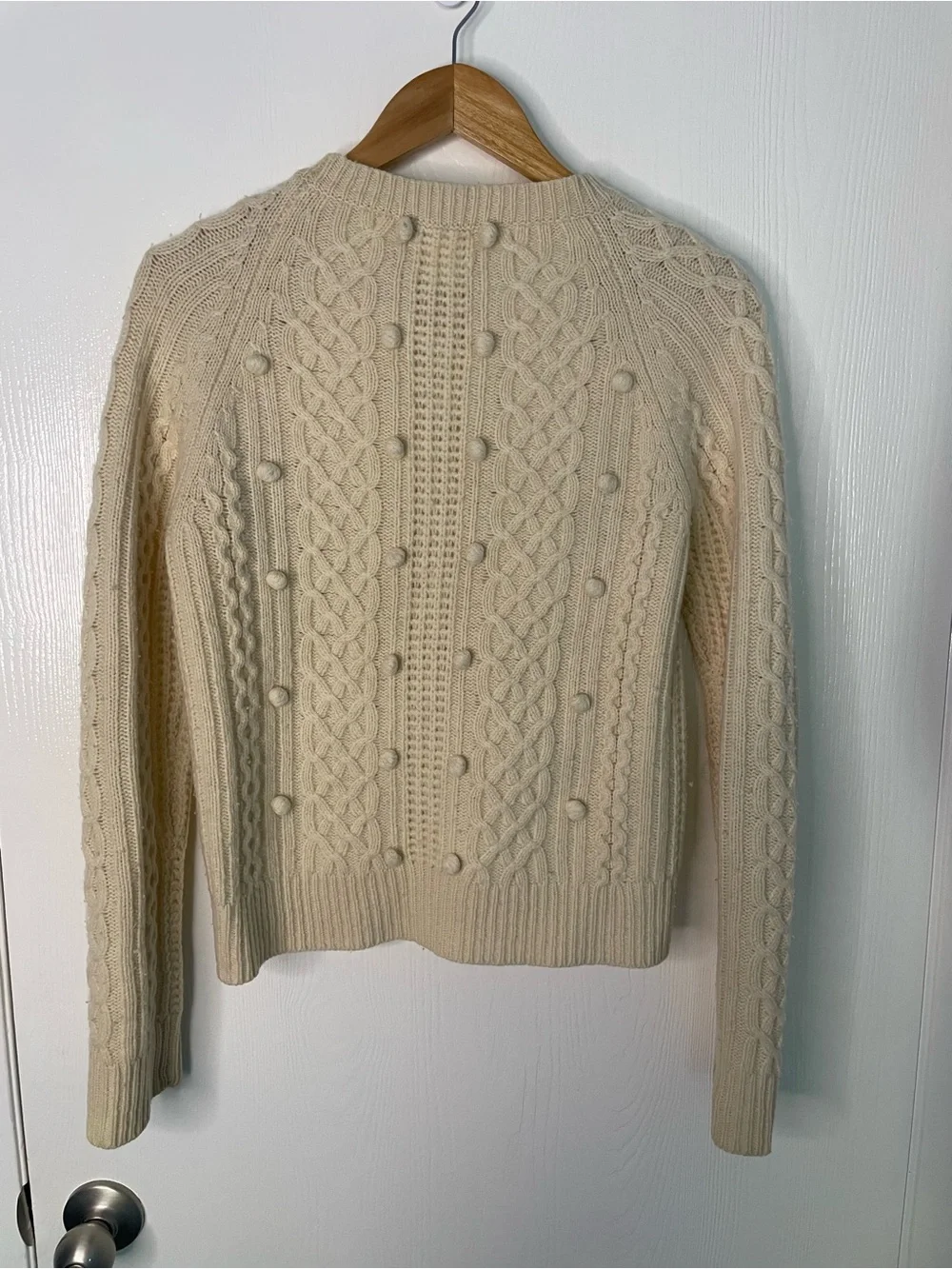 J.Crew 100% Lambswool Cable Knit Pom Pom Sweater Cream Small